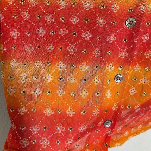 VTG Y2K BCBG Mesh Sheer Button Up Shirt L Floral Long Sleeve Collar 90s - Picture 5 of 6